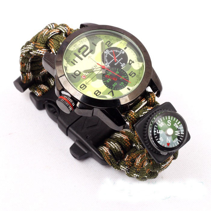 Watch With survival Flint Fire Starter Paracord